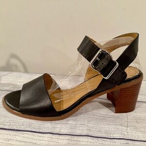 Franco Sarto Black Leather Block Heel Sandals Size 11